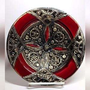 Moroccan Style Pottery Dish  Plate Inlaid with metal - Decorative Ceramic Plate